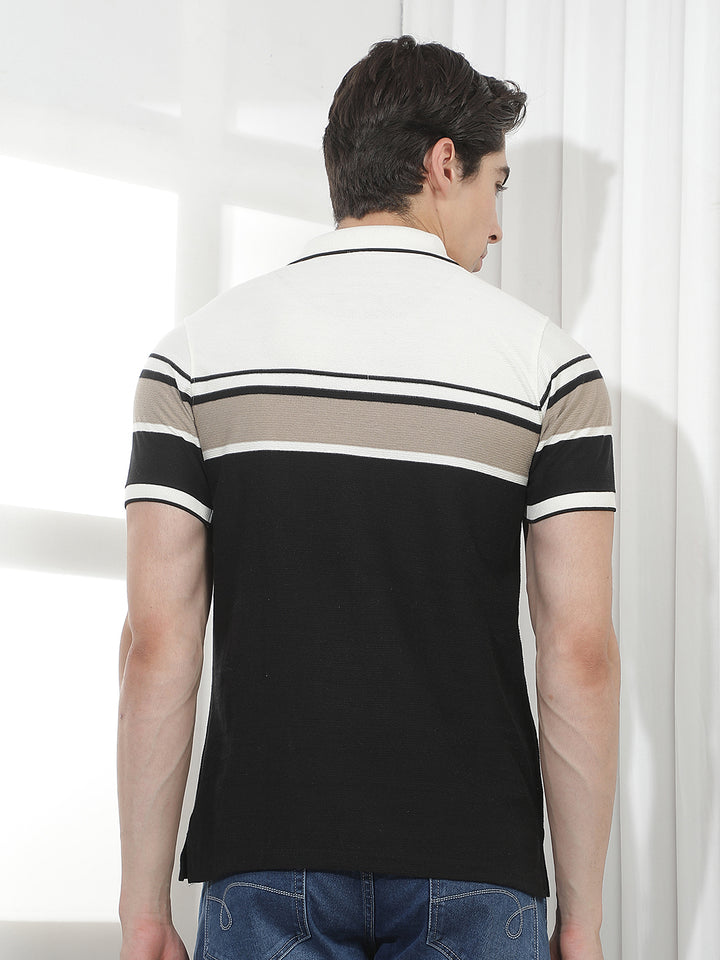 black color-block polo t-shirt