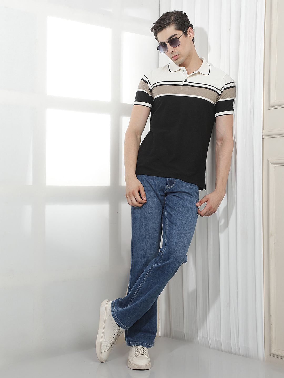 BLACK COLOR-BLOCK POLO T-SHIRT