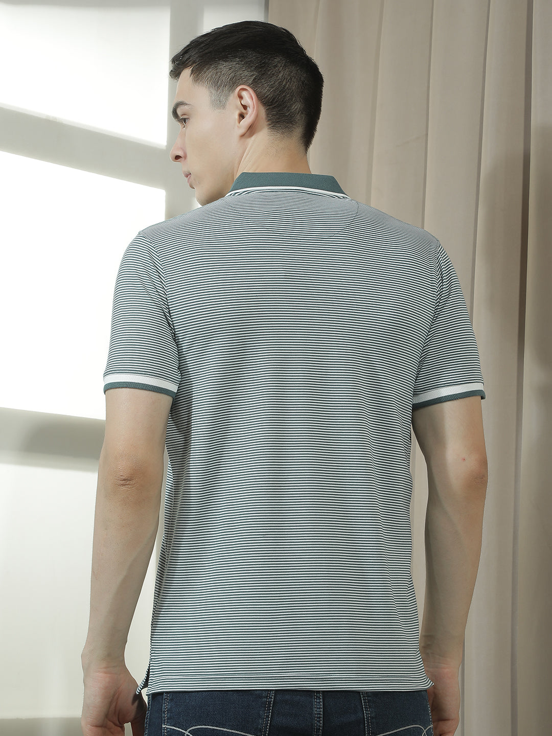 cobb bottle green striped polo neck t-shirt