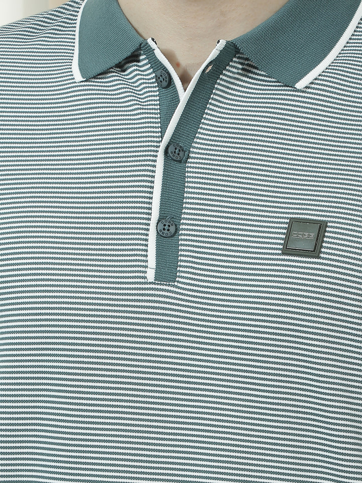 COBB BOTTLE GREEN STRIPED POLO NECK T-SHIRT