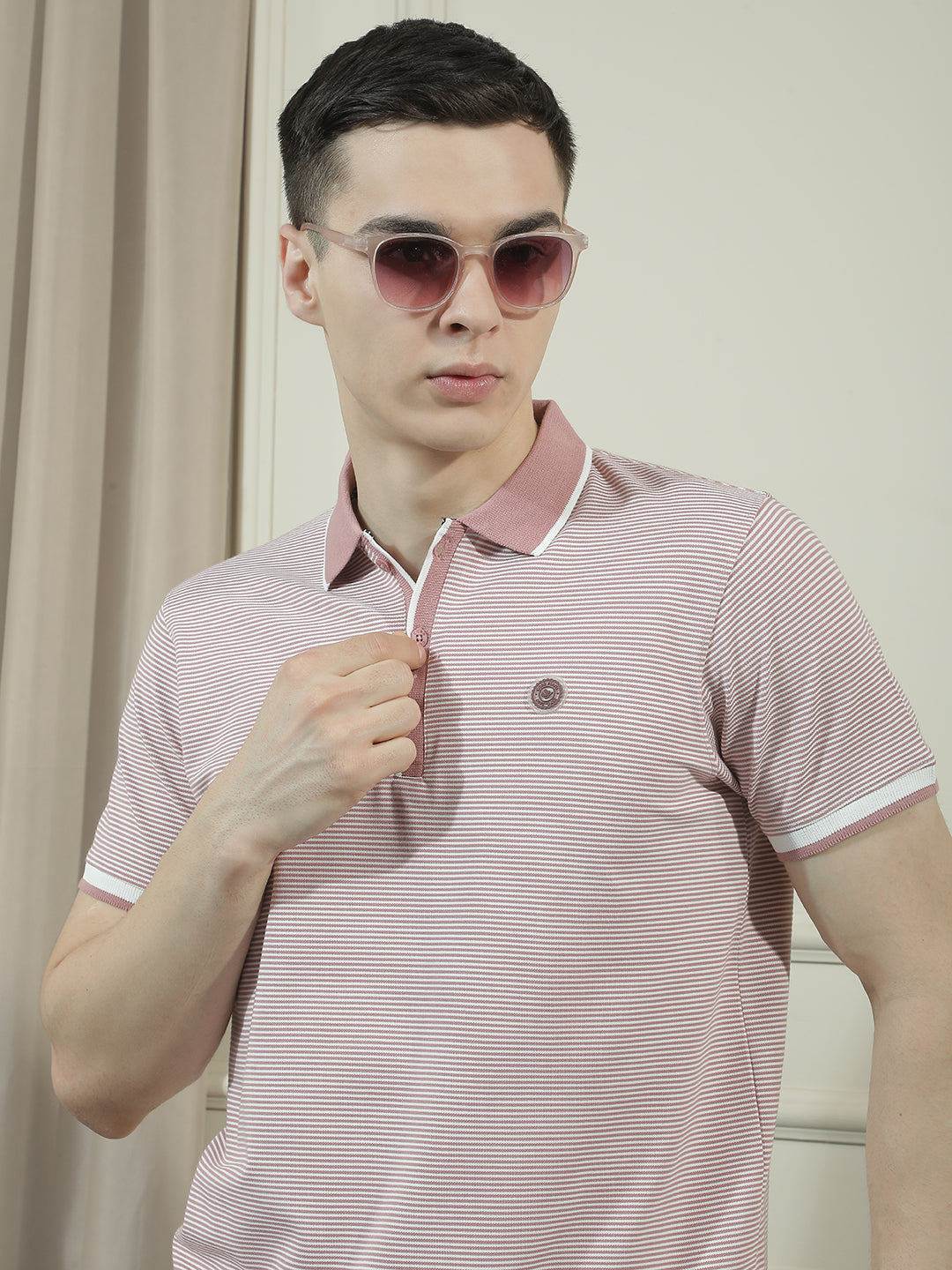 cobb pink striped polo neck t-shirt