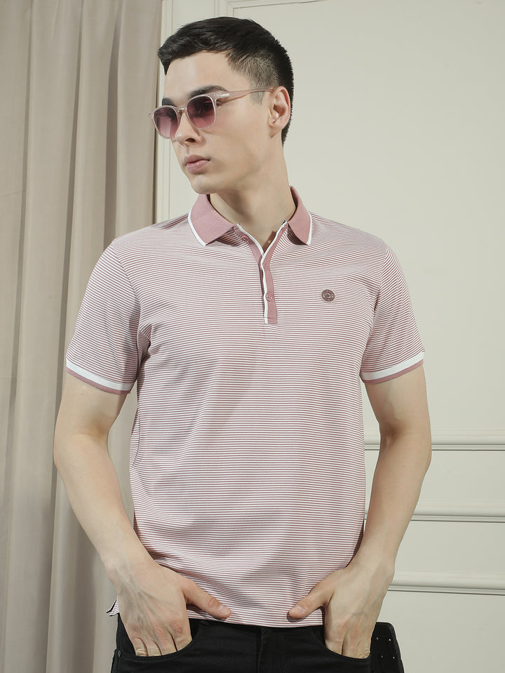 cobb pink striped polo neck t-shirt