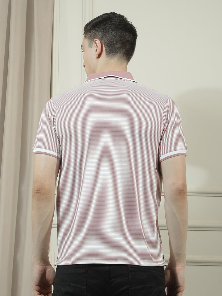 cobb pink striped polo neck t-shirt