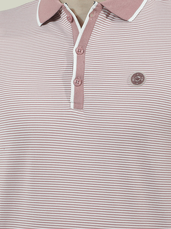 COBB PINK STRIPED POLO NECK T-SHIRT