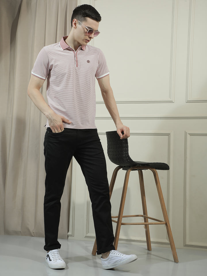 COBB PINK STRIPED POLO NECK T-SHIRT