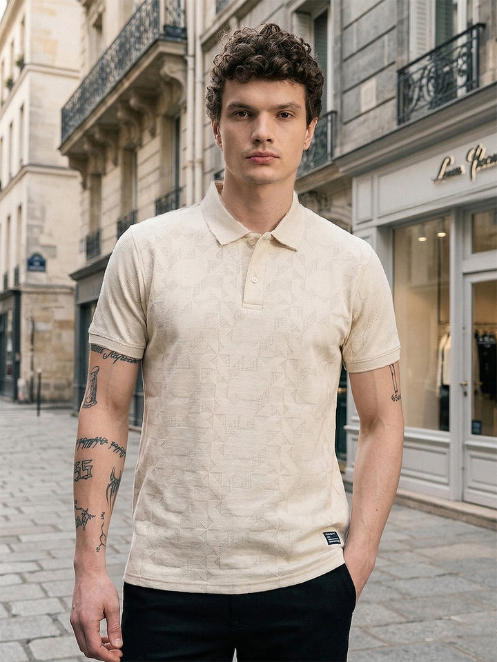 cobb cream solid polo neck t-shirt