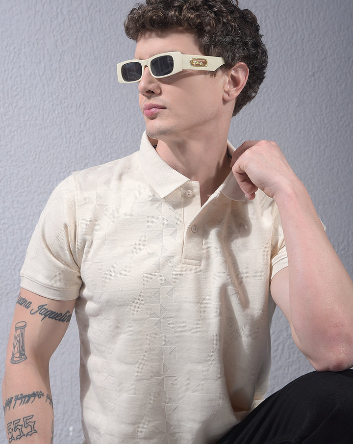 cobb cream solid polo neck t-shirt