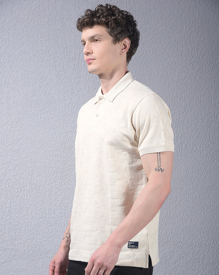 cobb cream solid polo neck t-shirt