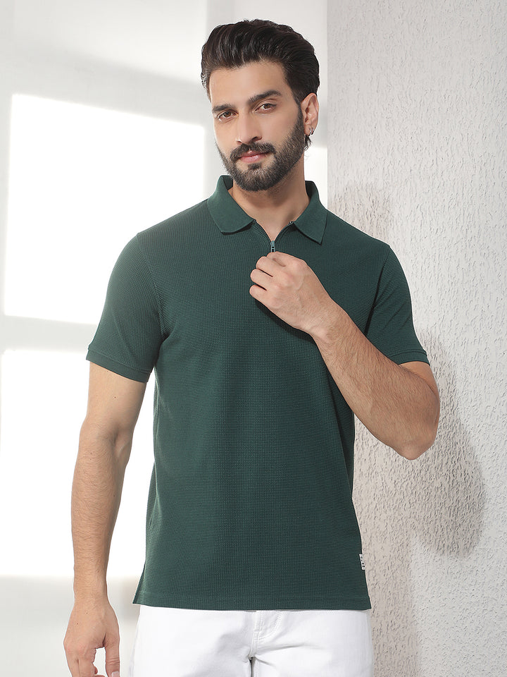 cobb bottle green solid polo neck t-shirt