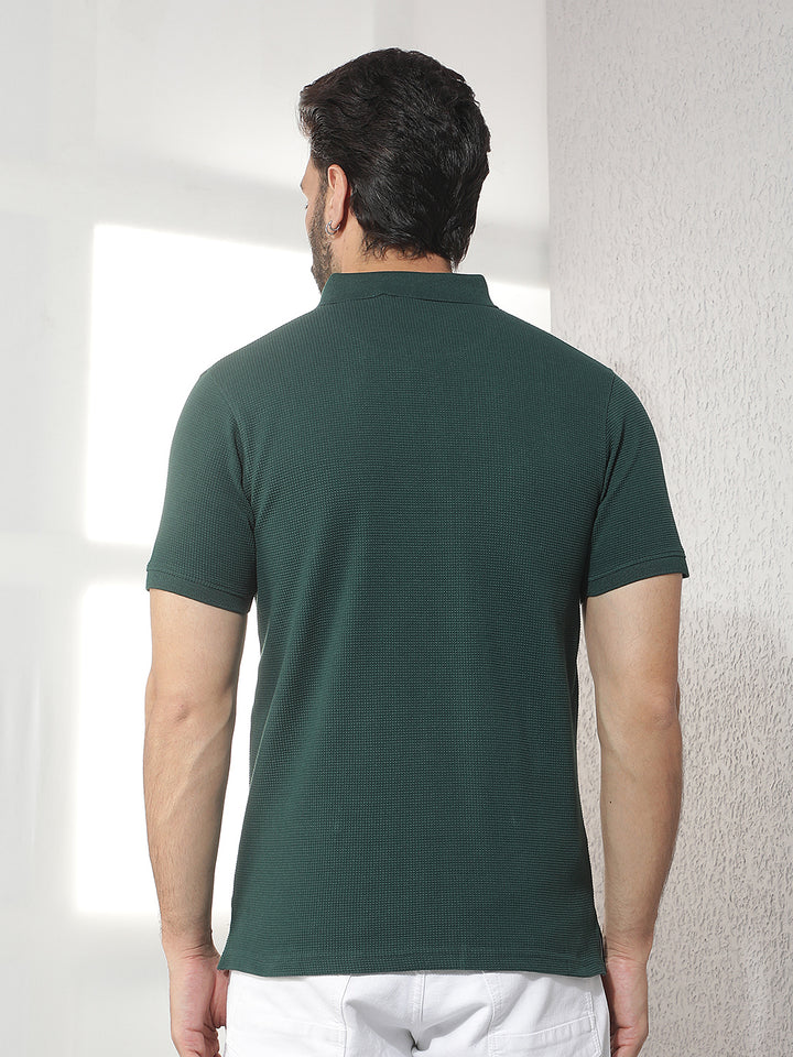 cobb bottle green solid polo neck t-shirt