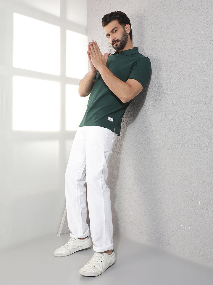 COBB BOTTLE GREEN SOLID POLO NECK T-SHIRT