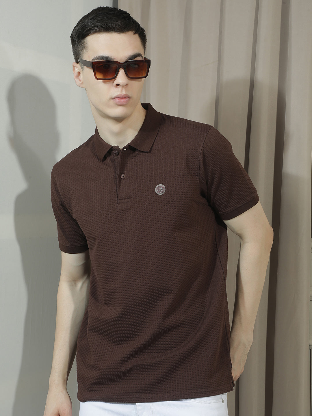 cobb brown solid polo neck t-shirt