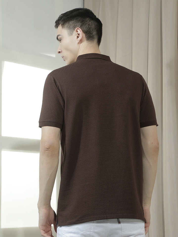cobb brown solid polo neck t-shirt