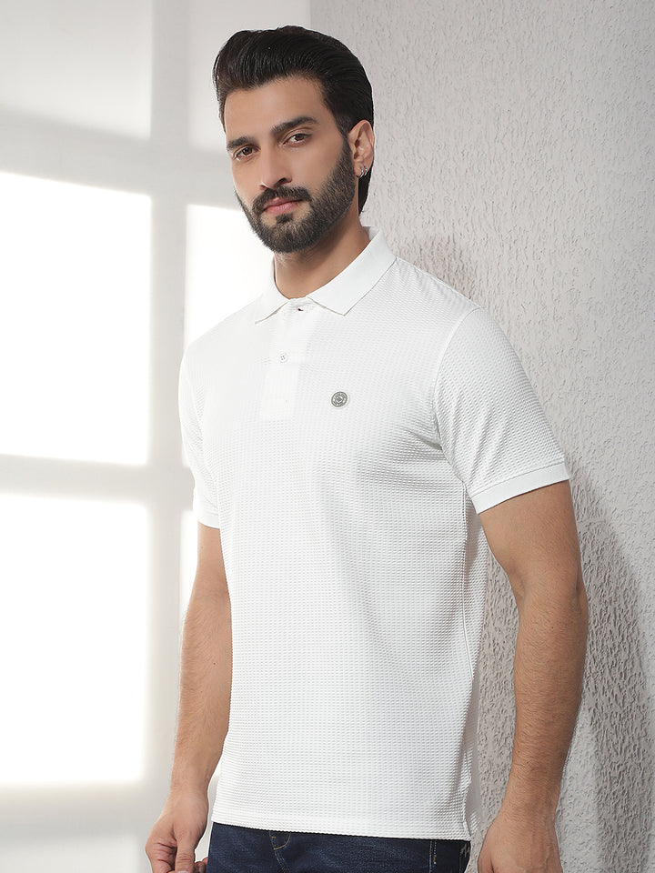 cobb white solid polo neck t-shirt