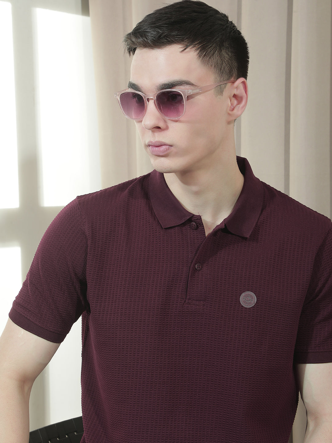 cobb wine solid polo neck t-shirt