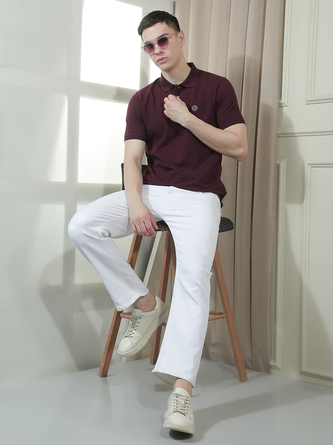 COBB WINE SOLID POLO NECK T-SHIRT
