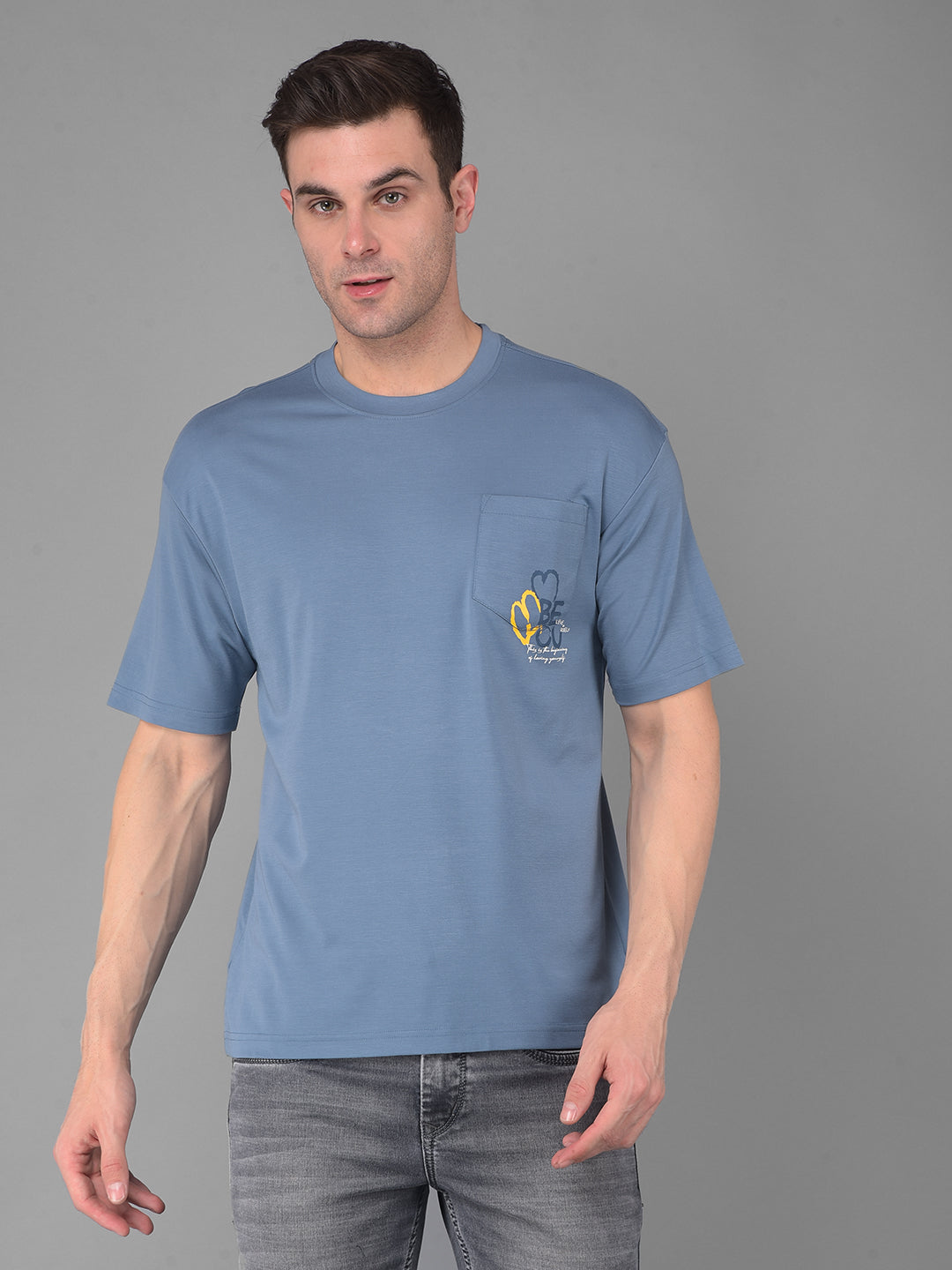 cobb steel blue printed round neck oversized t-shirt