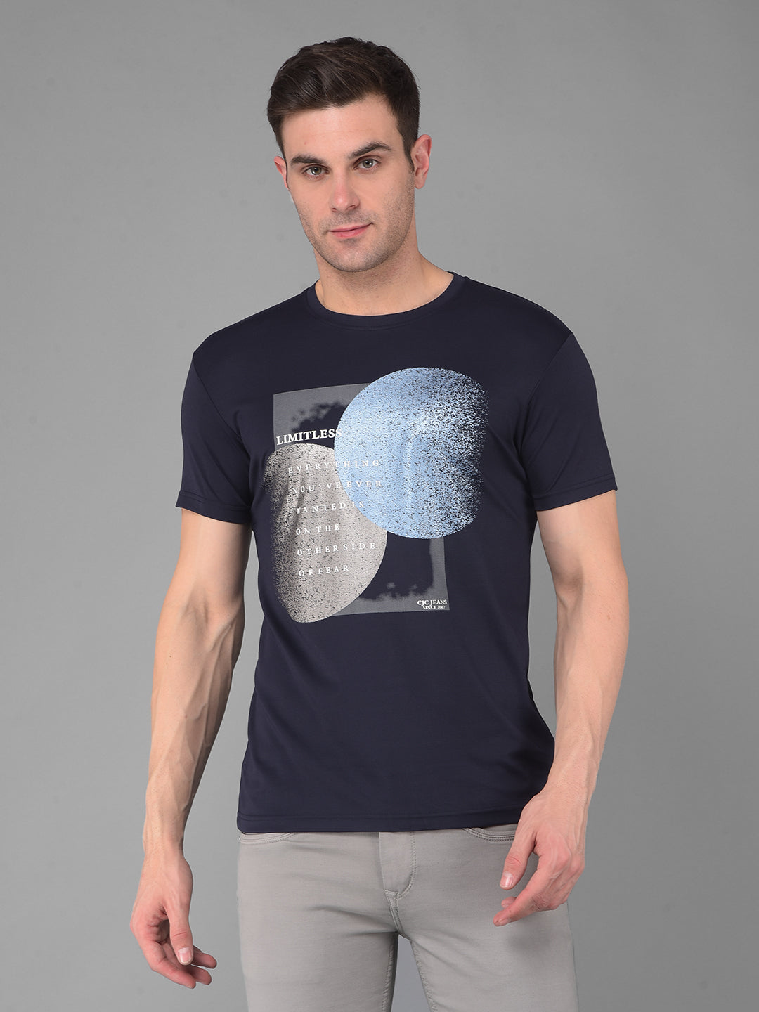 cobb limitless navy blue printed round neck t-shirt