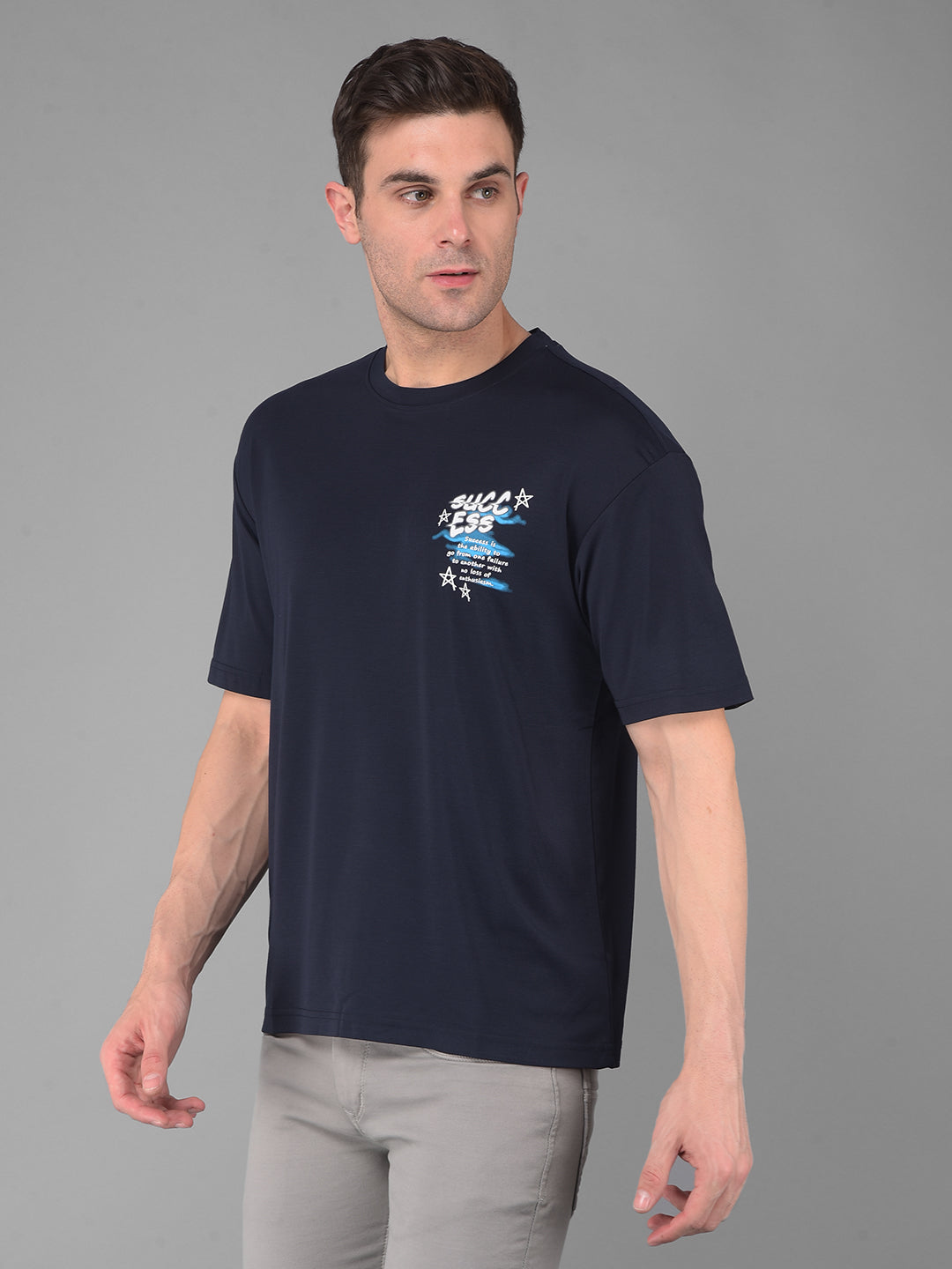 cobb navy blue printed round neck oversized t-shirt