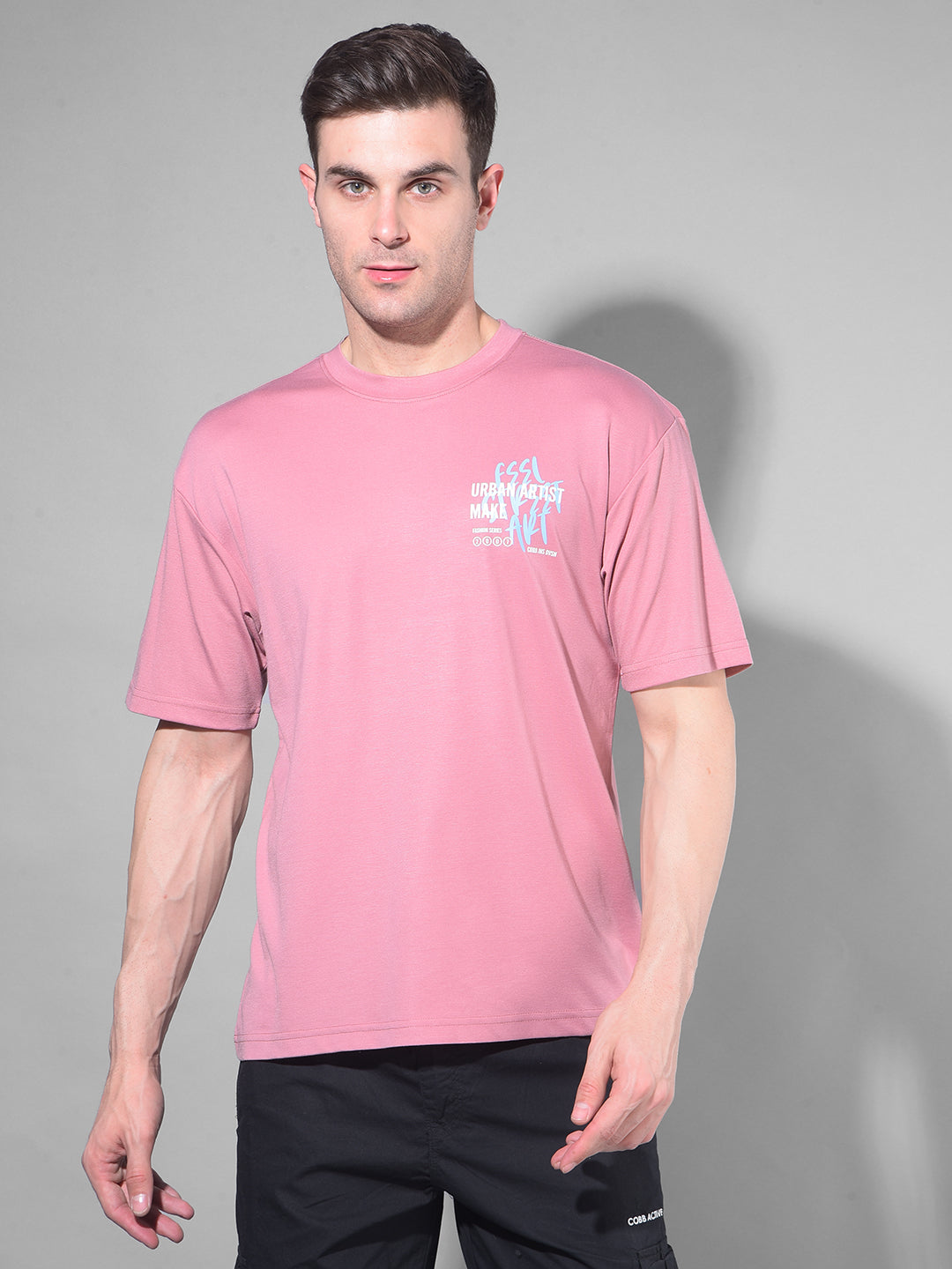 cobb rusty pink printed round neck oversized t-shirt