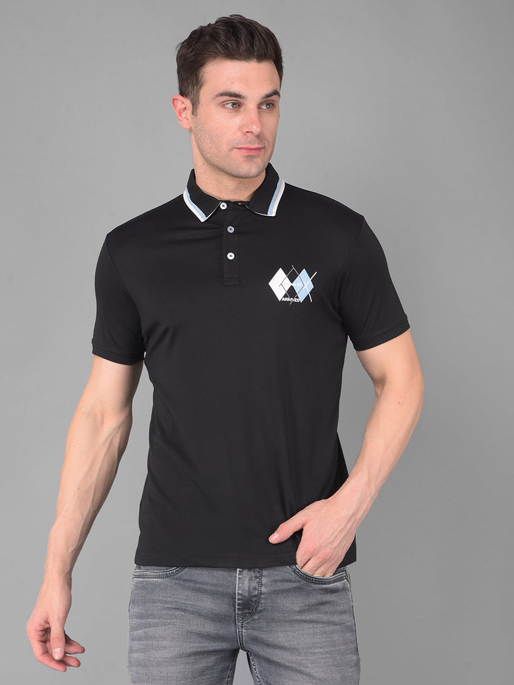 cobb black printed polo neck t-shirt