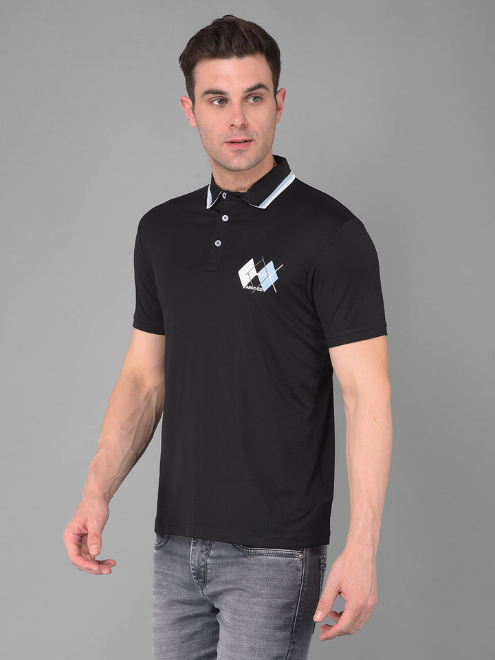 cobb black printed polo neck t-shirt