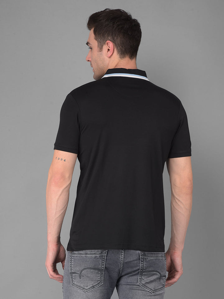 cobb black printed polo neck t-shirt