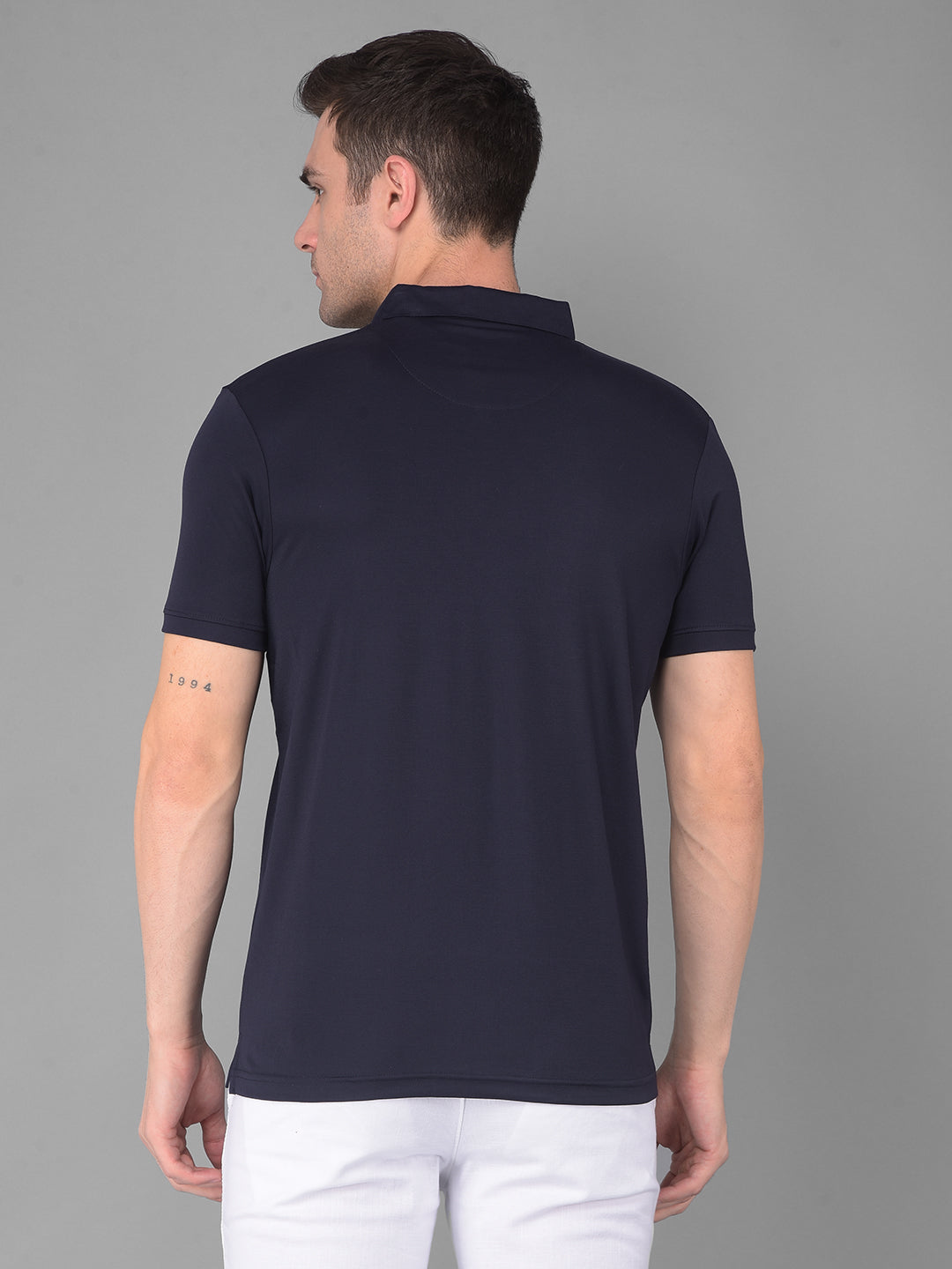 cobb navy blue printed polo neck t-shirt