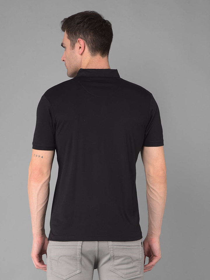 cobb black printed polo neck t-shirt