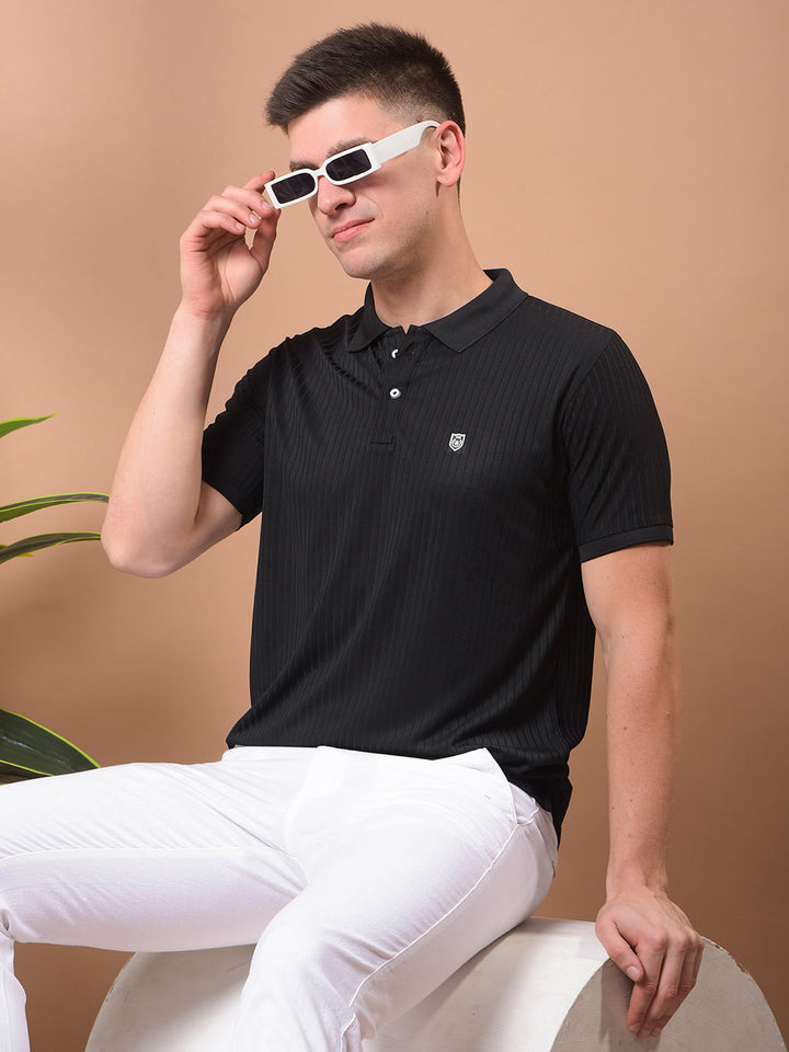 cobb black striped polo neck t-shirt