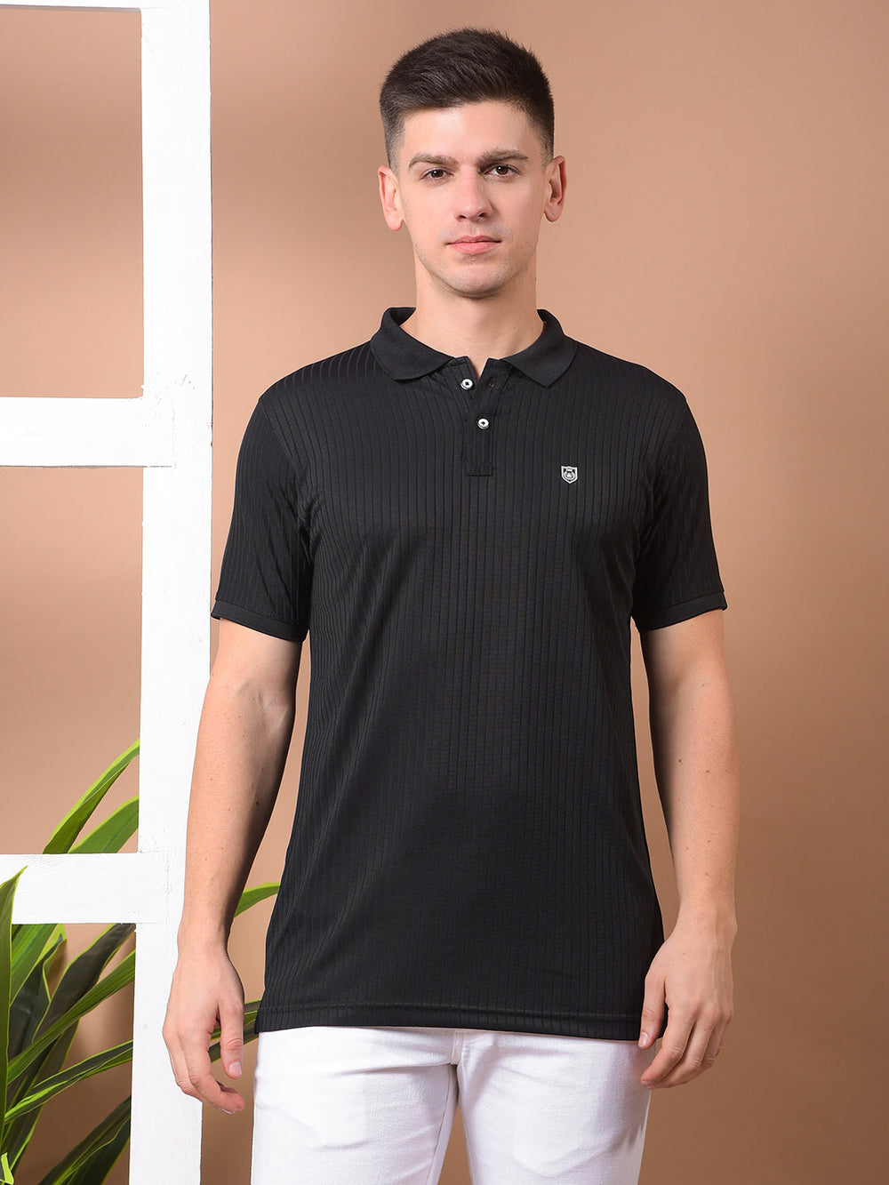 cobb black striped polo neck t-shirt