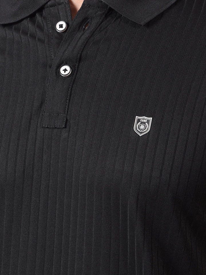 cobb black striped polo neck t-shirt
