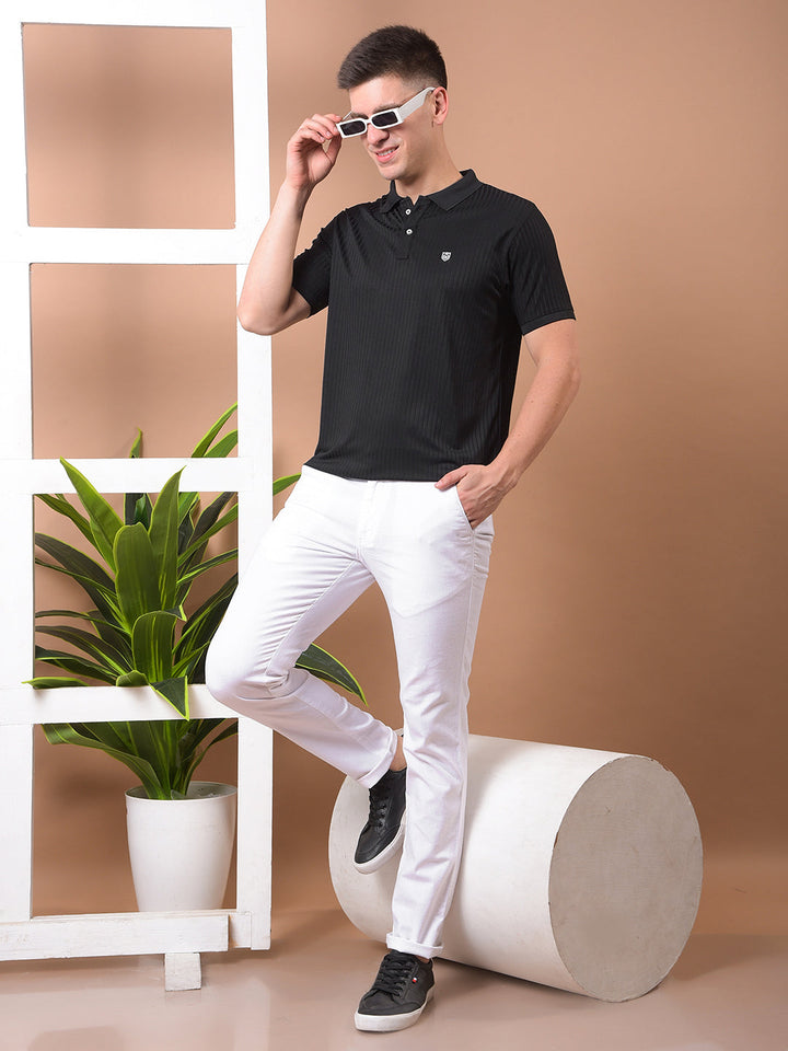 COBB BLACK STRIPED POLO NECK T-SHIRT