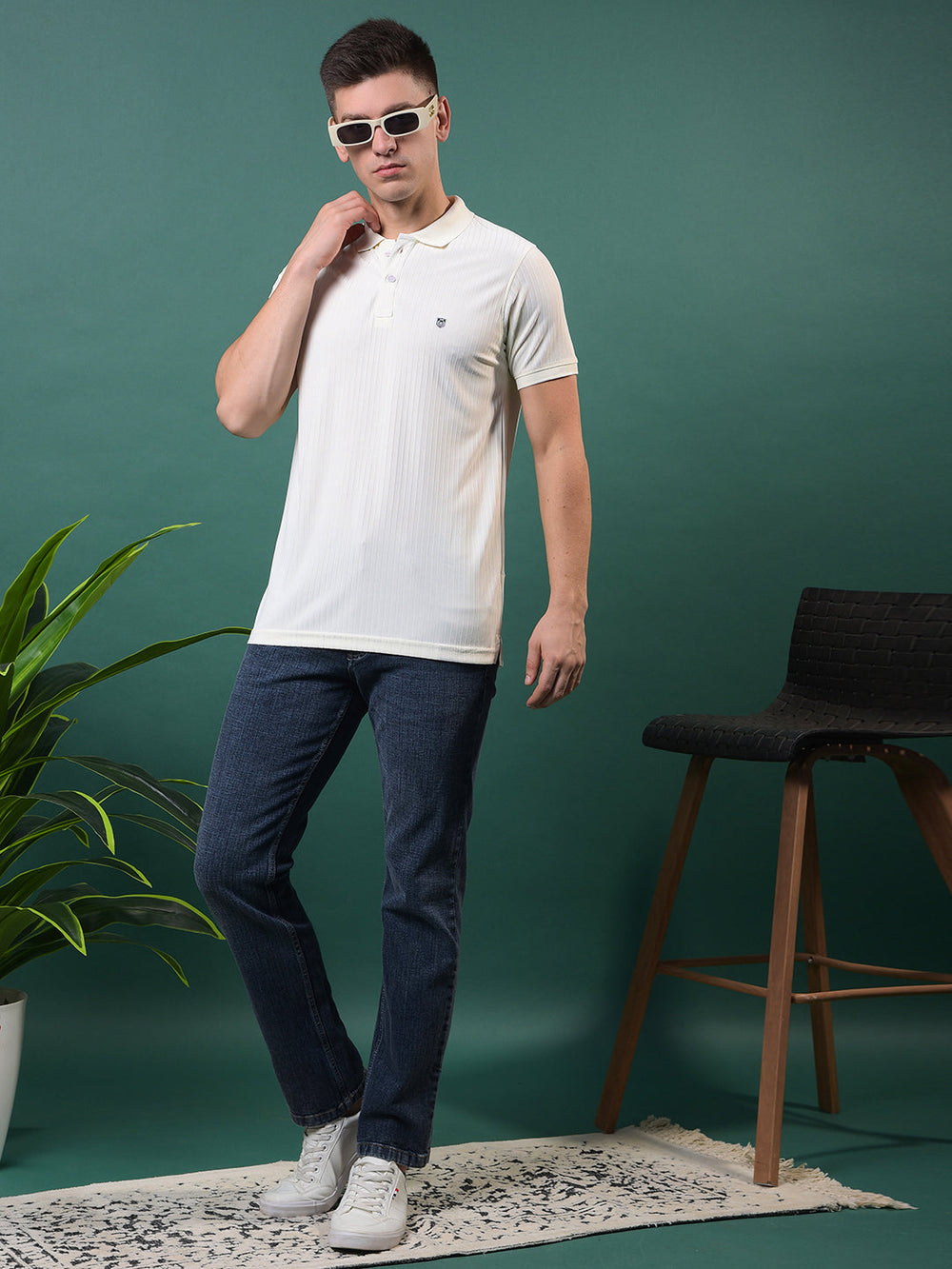 cobb off white striped polo neck t-shirt