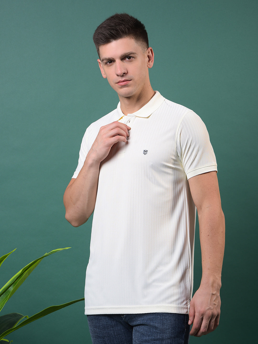COBB OFF WHITE STRIPED POLO NECK T-SHIRT