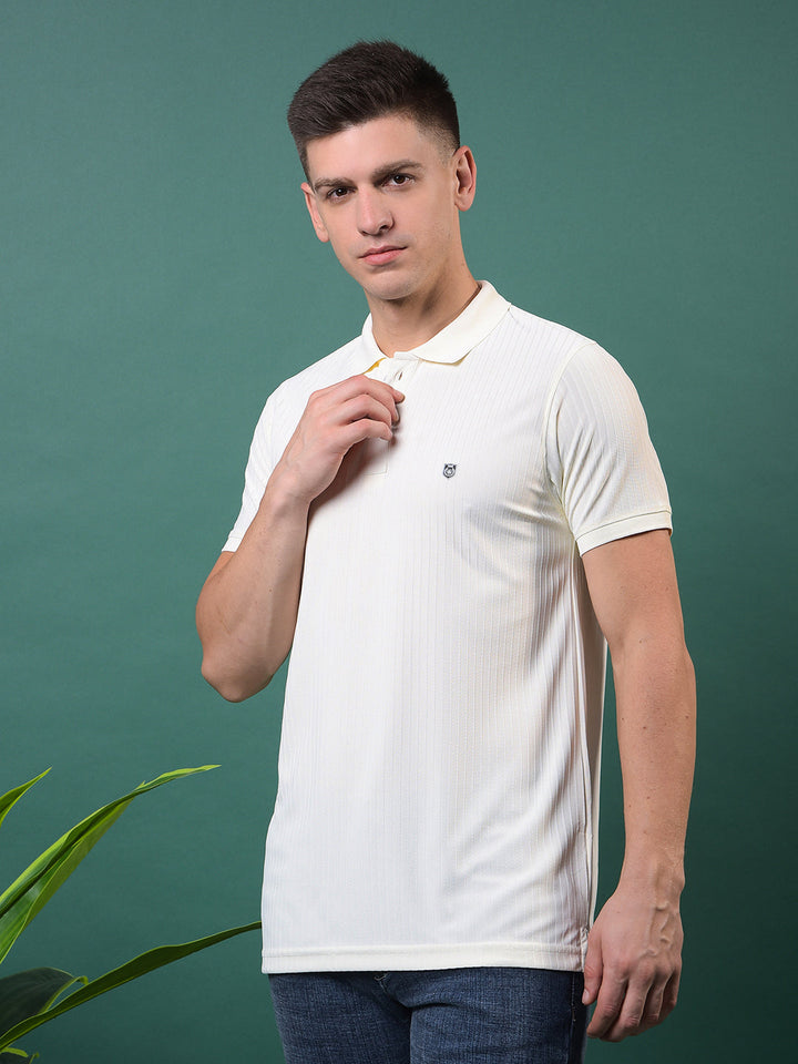 COBB OFF WHITE STRIPED POLO NECK T-SHIRT