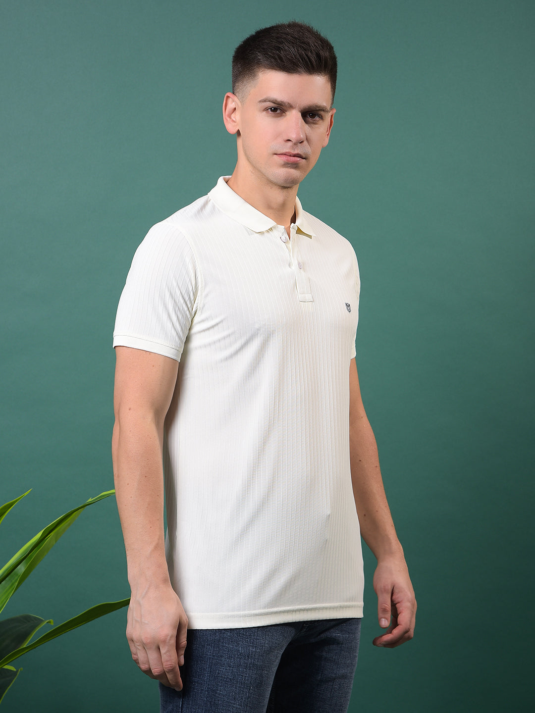 COBB OFF WHITE STRIPED POLO NECK T-SHIRT