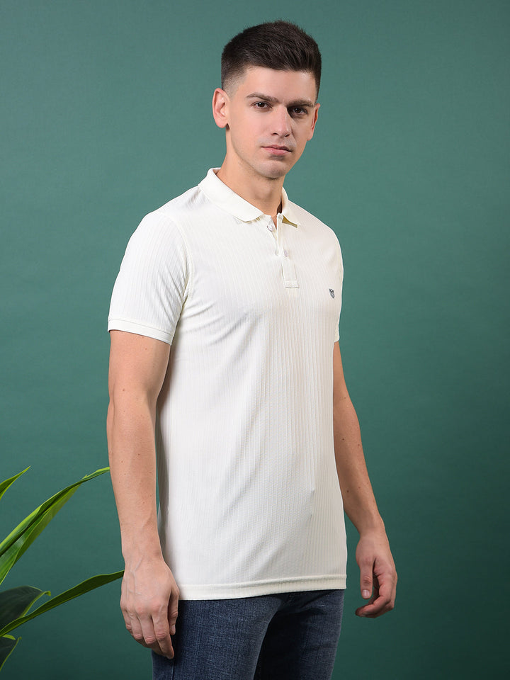 COBB OFF WHITE STRIPED POLO NECK T-SHIRT