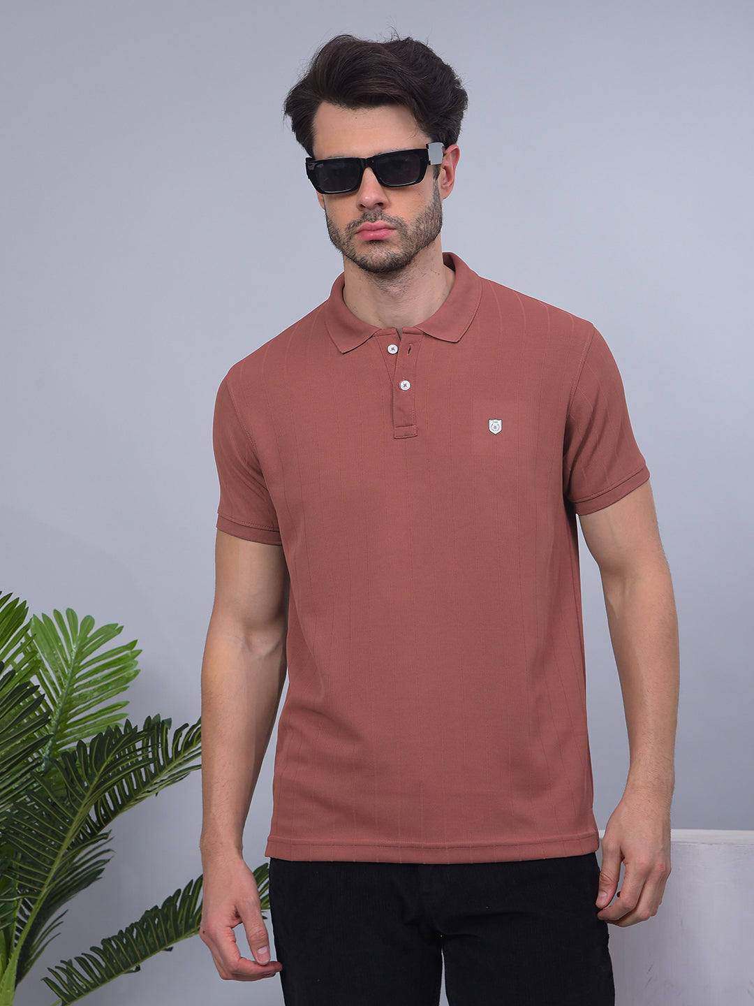 cobb brown striped polo neck t-shirt