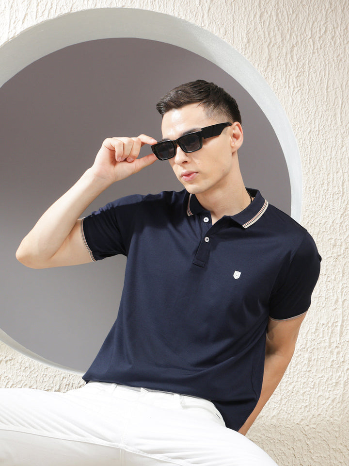 cobb solid navy blue  polo neck t-shirt