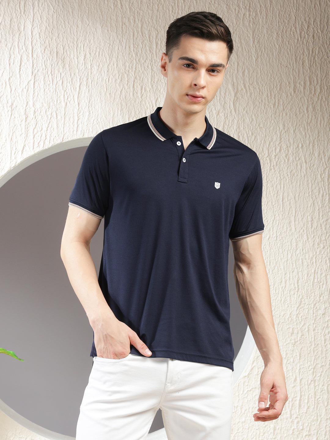 cobb solid navy blue  polo neck t-shirt
