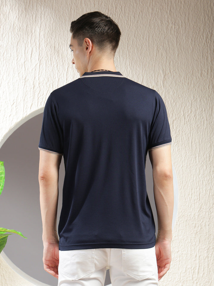 cobb solid navy blue  polo neck t-shirt