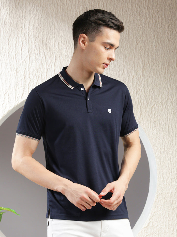 COBB SOLID NAVY BLUE  POLO NECK T-SHIRT
