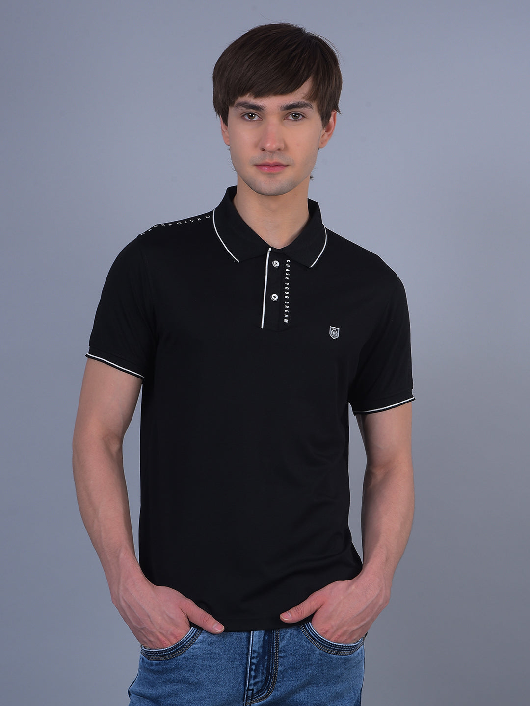 cobb black printed polo neck t-shirt