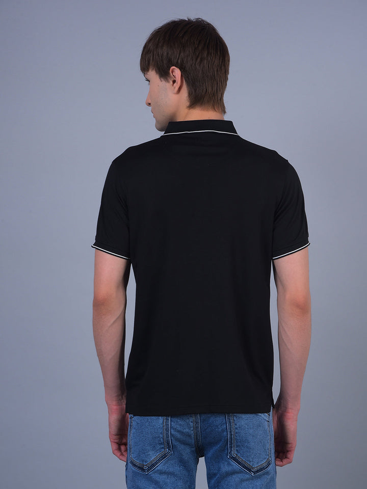cobb black printed polo neck t-shirt
