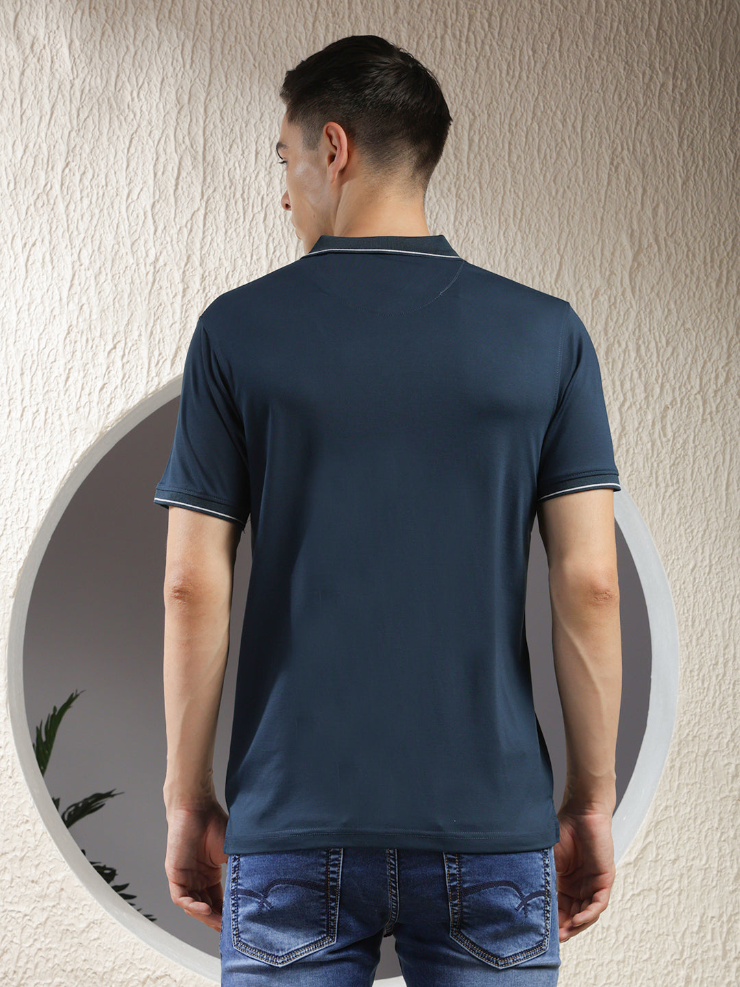 cobb teal blue printed polo neck t-shirt