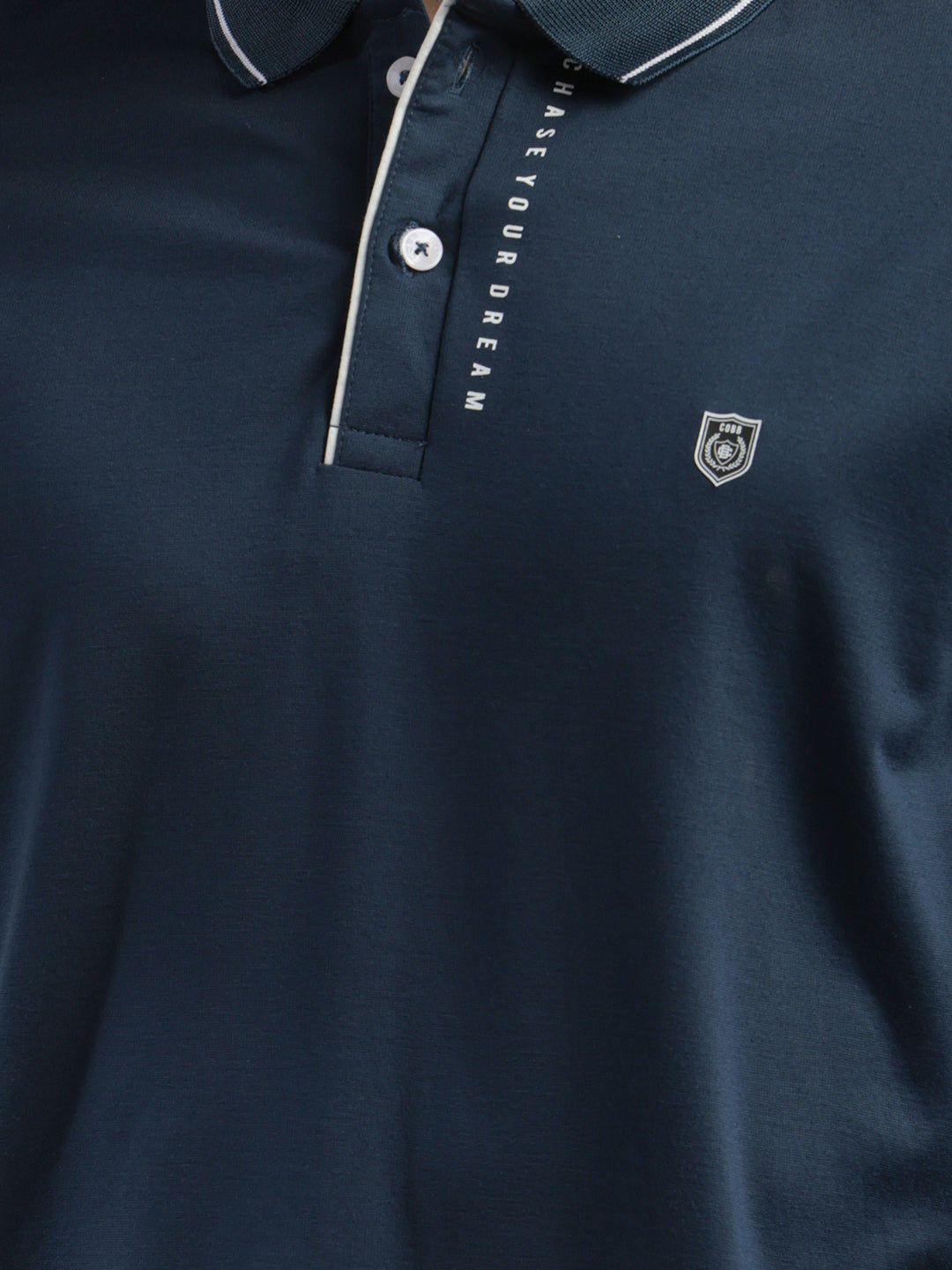 cobb teal blue printed polo neck t-shirt
