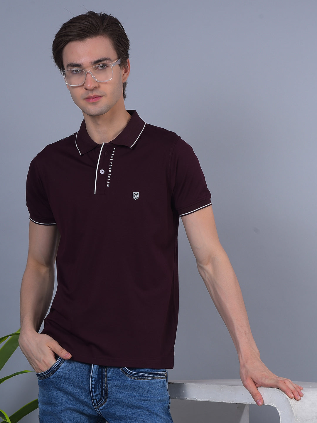 cobb wine printed polo neck t-shirt