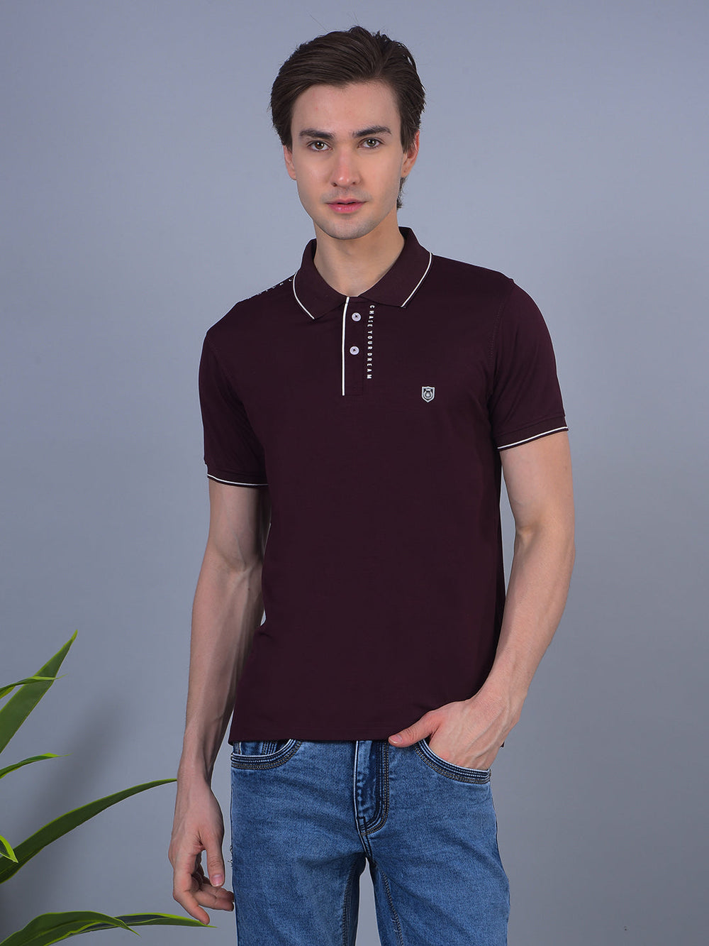 cobb wine printed polo neck t-shirt