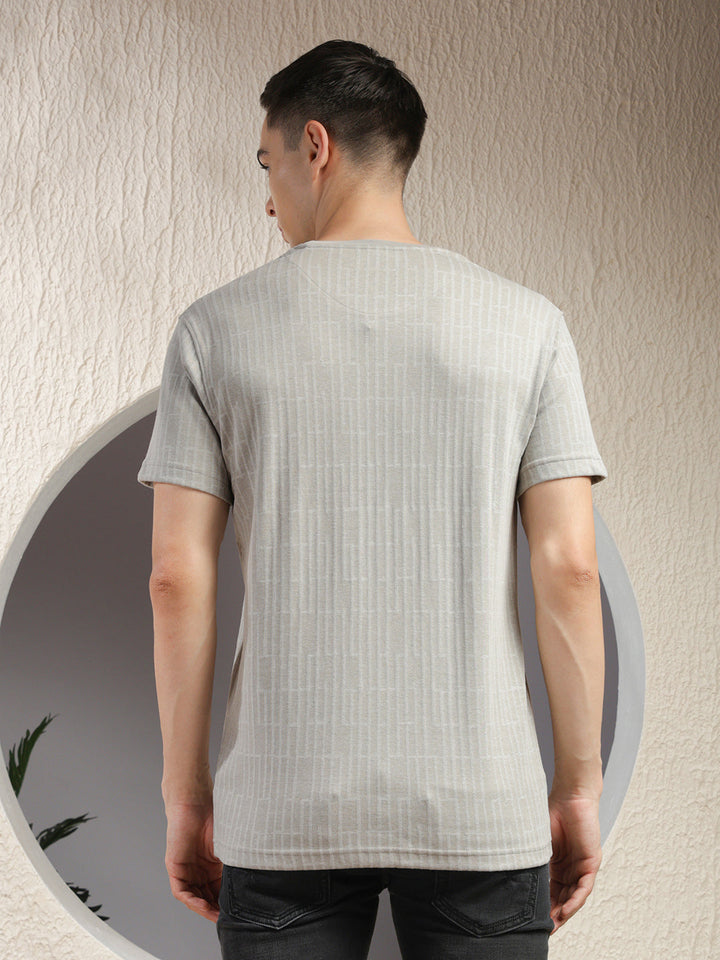 cobb cement grey self-design round neck t-shirt